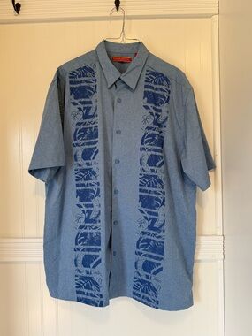 Havanera Light Blue Short-Sleeve Button-Down Hawaiian camp shirt